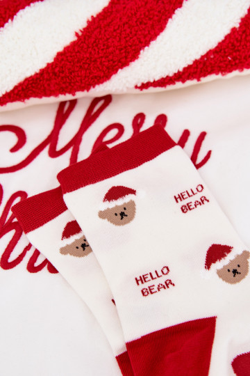 Calcetines navideños para mujer ositos con Papá Noel de color blanco