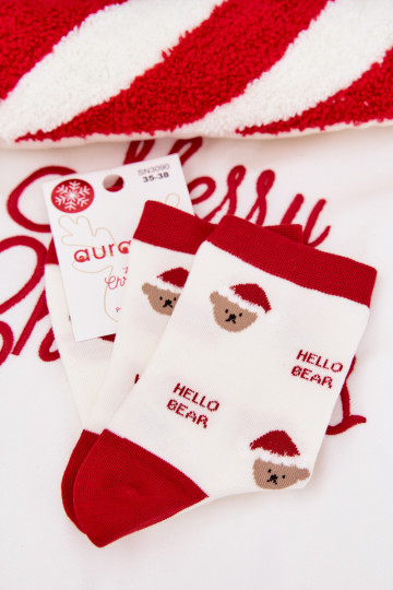 Calcetines navideños para mujer ositos con Papá Noel de color blanco 2