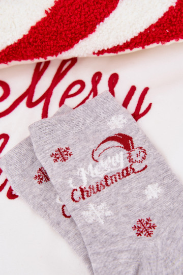 Calcetines navideños para mujer copos de nieve con inscripción de color gris