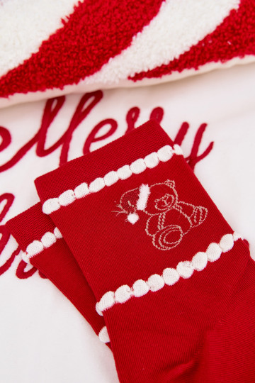 Calcetines navideños para mujer ositos con Papá Noel de color rojo