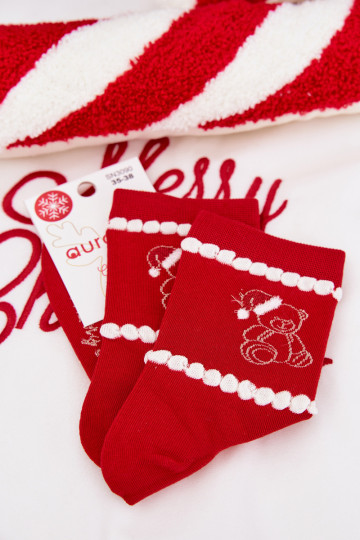 Calcetines navideños para mujer ositos con Papá Noel de color rojo 2