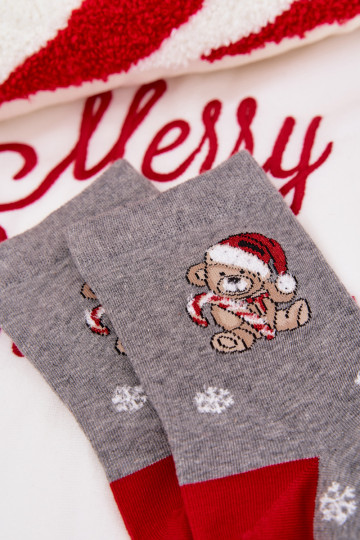 Calcetines navideños para mujer copos de nieve y ositos con Papá Noel de color gris