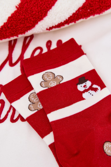 Calcetines navideños para mujer con rayas rojo-blanco