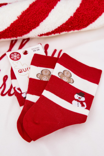 Calcetines navideños para mujer con rayas rojo-blanco 2