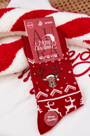Calcetines navideños para hombre renos de color rojo