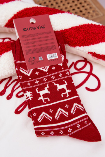 Calcetines navideños para hombre renos de color rojo 2