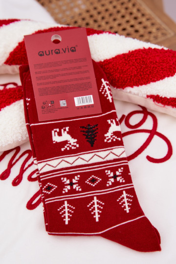 Calcetines navideños para hombre renos corriendo de color rojo 2
