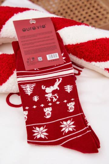 Calcetines navideños para hombre gato con árboles de Navidad de color rojo 2