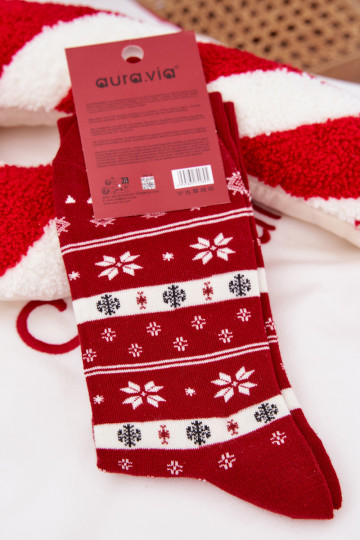 Calcetines navideños para hombre zorro en suéter de color rojo 2
