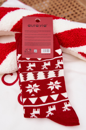 Calcetines navideños para hombre estampados con renos de color rojo 2