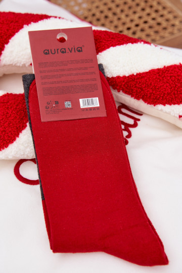 Calcetines navideños para hombre con inscripción y Papá Noel riendo de color gris 2