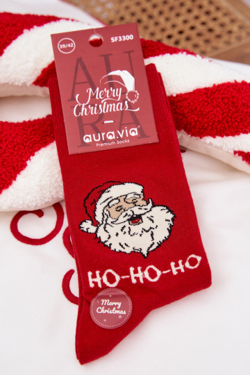 Calcetines navideños para hombre Papá Noel riendo de color rojo