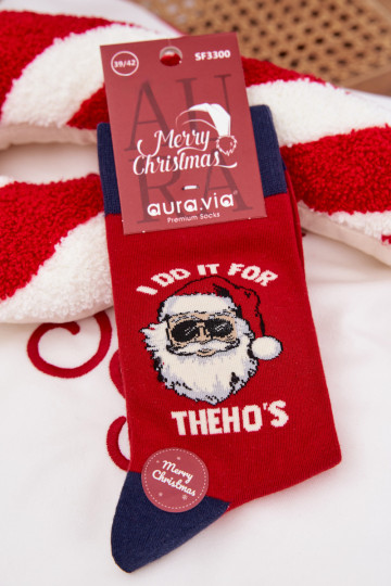 Calcetines navideños para hombres con Santa Claus y gafas, rojos y azul oscuro