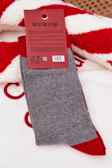 Calcetines navideños para hombres con texto y Santa Claus, de color gris 2