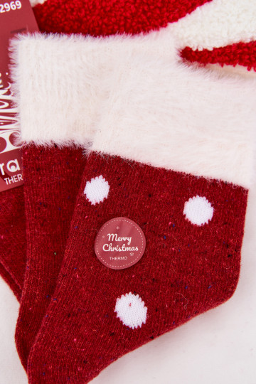 Calcetines navideños para mujeres con pelaje y puntos, de lana, de color rojo