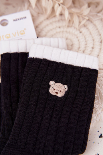 Calcetines de algodón para mujeres con ositos de turismo, de color negro