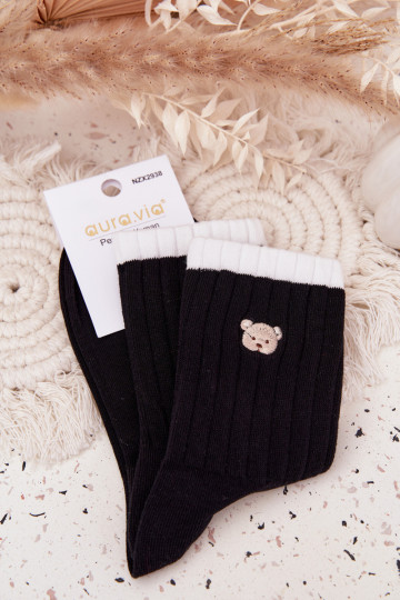 Calcetines de algodón para mujeres con ositos de turismo, de color negro 2