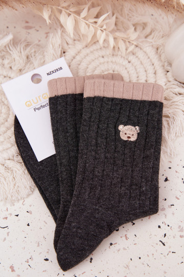 Calcetines de algodón para mujeres con ositos de turismo, de color gris 2