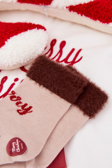 Calcetines navideños para niños con pelaje y renos, de lana, de color arena