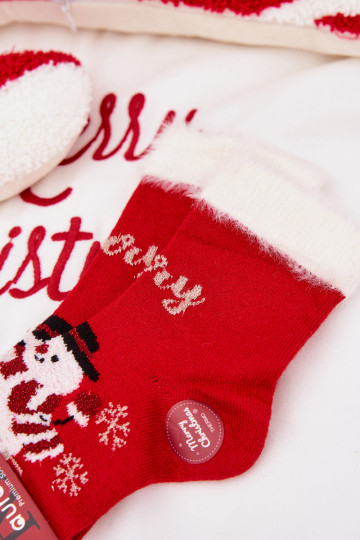 Calcetines navideños para niños con pelaje y muñeco de nieve, de lana, de color rojo