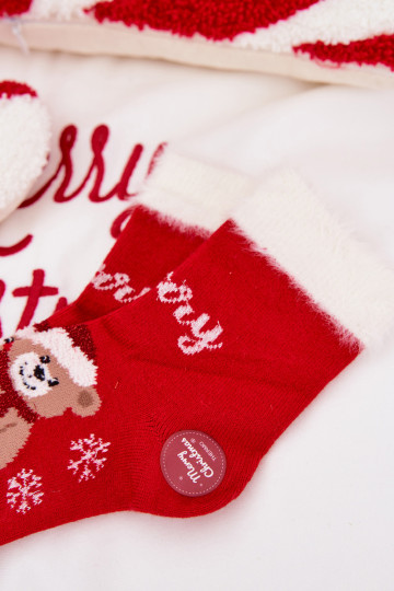 Calcetines navideños para niños con pelaje y ositos, de lana, de color rojo