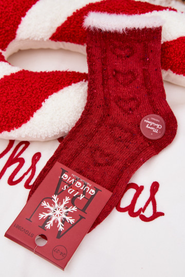 Calcetines navideños para niños con corazones, de lana, de color rojo 2