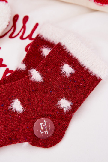 Calcetines navideños para niños con corazones y pelaje, de lana, de color rojo