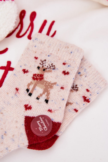 Calcetines navideños para niños con renos, de lana de alpaca, color arena