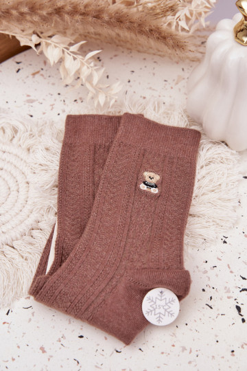 Calcetines de lana cálidos para mujer con ositos, de color marrón