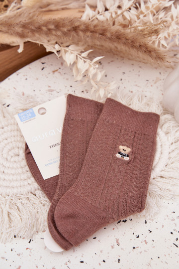 Calcetines de lana cálidos para mujer con ositos, de color marrón 2