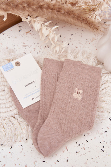 Calcetines de lana cálidos para mujer con ositos, de color arena 2