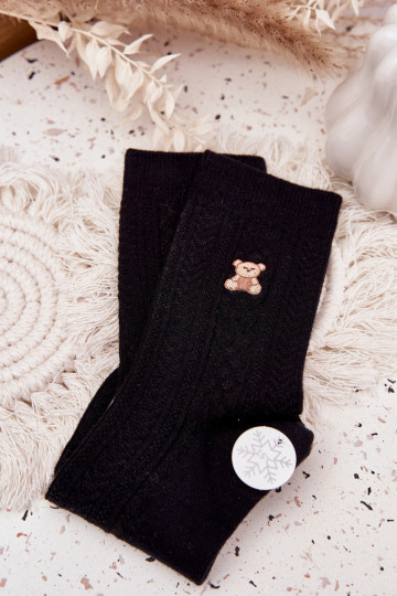 Calcetines de lana cálidos para mujer con ositos, de color negro