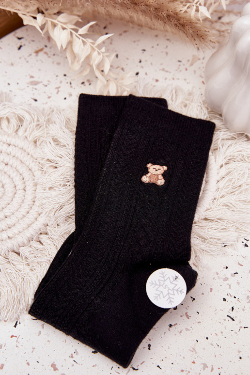 cálido Medias Femenino Con Vilna osos de peluche de color negro