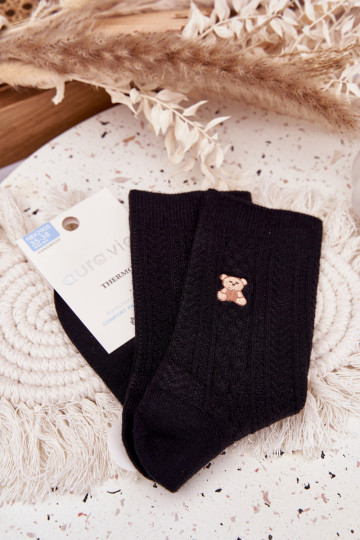 Calcetines de lana cálidos para mujer con ositos, de color negro 2
