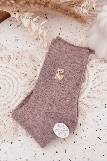 Calcetines de lana cálidos para mujer con ositos, de color arena