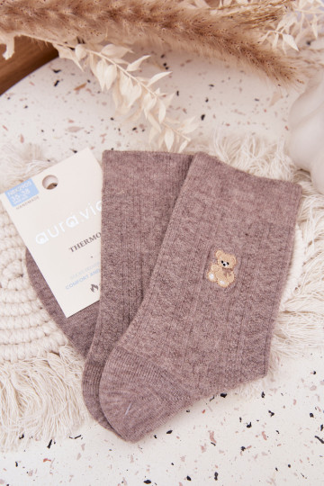 Calcetines de lana cálidos para mujer con ositos, de color arena 2