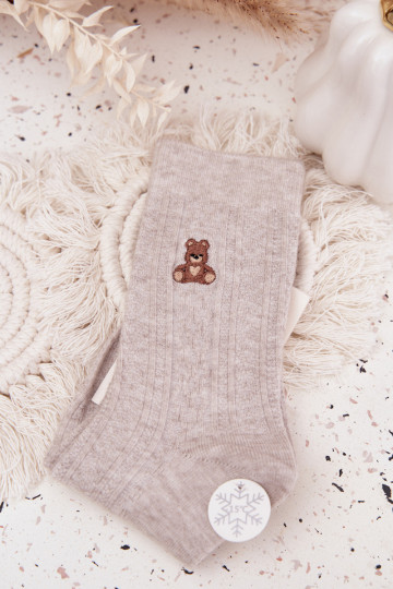 Calcetines de lana cálidos para mujer con ositos, de color gris