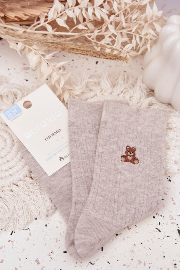 Calcetines de lana cálidos para mujer con ositos, de color gris 2