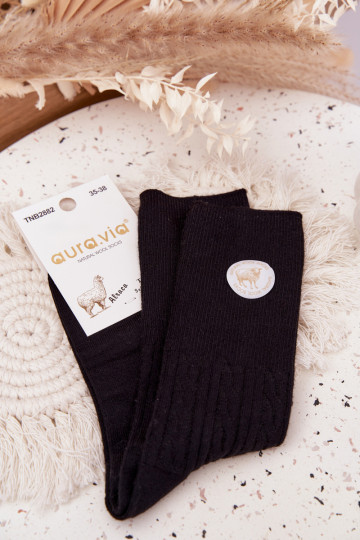 Calcetines largos de lana para mujer, de color negro 2