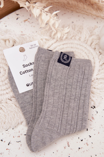 Calcetines de algodón a rayas para mujer color gris 2