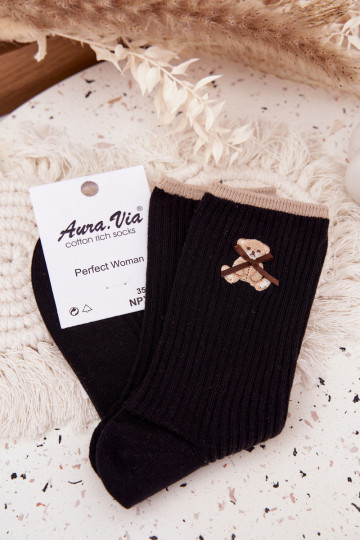 Calcetines de algodón a rayas con osito color negro 2