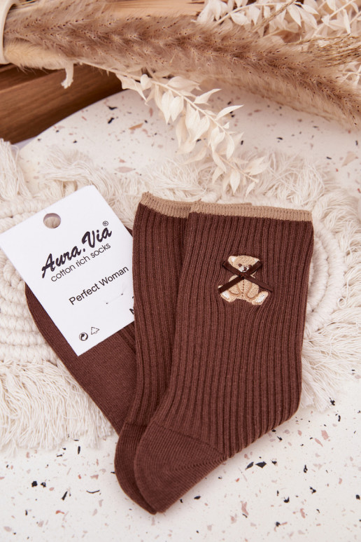 Medias de algodón con rayas con oso CzekoladoAe