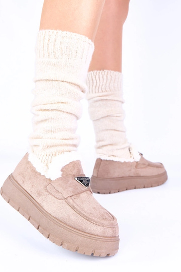 Mocasines gris arena con plataforma y piel Kirby