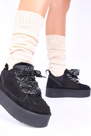 Zapatos de ocio negros con plataforma y cordones decorativos Sesuna 2