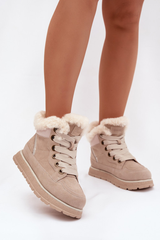 de gamuza Botas de nieve zapatos Femenino con una plataforma con un abrigo de piel Big Star SS274371 beige