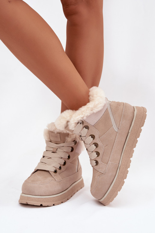 de gamuza Botas de nieve zapatos Femenino con una plataforma con un abrigo de piel Big Star SS274371 beige