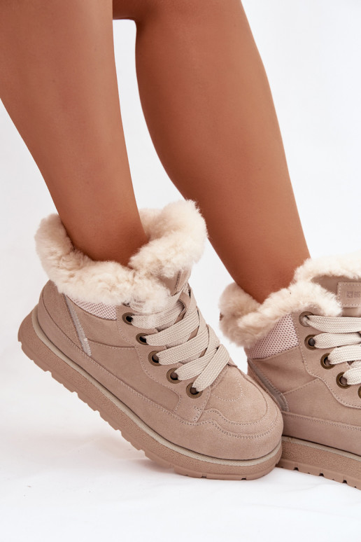 de gamuza Botas de nieve zapatos Femenino con una plataforma con un abrigo de piel Big Star SS274371 beige