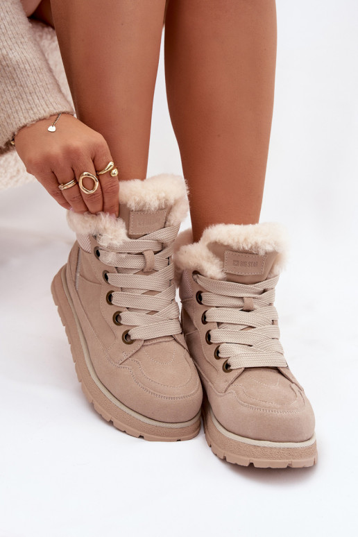 de gamuza Botas de nieve zapatos Femenino con una plataforma con un abrigo de piel Big Star SS274371 beige