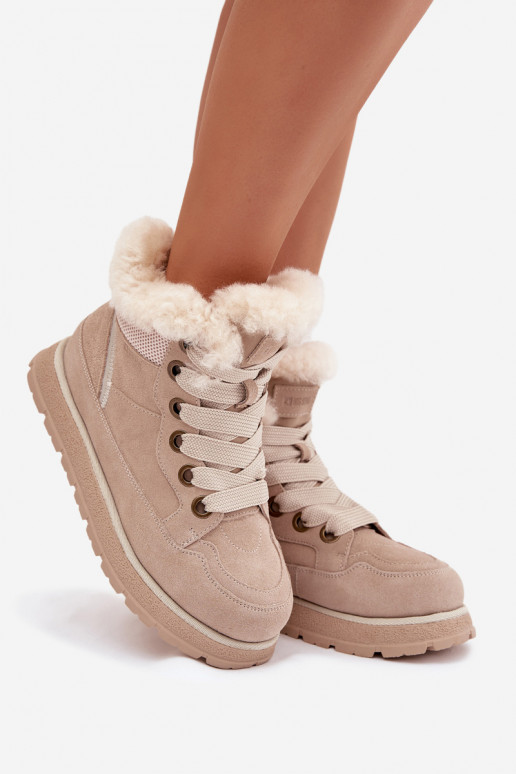 de gamuza Botas de nieve zapatos Femenino con una plataforma con un abrigo de piel Big Star SS274371 beige