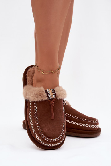Zapatillas de casa para mujer marrones con piel y bordado Perivelle 2